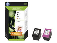 HP 62 Twin Pack - 2-pack - svart, färg (cyan, magenta, gul) - original - svart, färg (cyan, magenta, gul) - bläckpatron - för Envy 55XX, 56XX, 76XX; Officejet 200, 250, 252, 57XX, 8040 N9J71AE