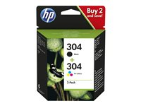 HP 304 Combo Pack - 2-pack - svart, färg (cyan, magenta, gul) - original - bläckpatron - för AMP 130; Deskjet 26XX, 37XX; Envy 50XX 3JB05AE#301