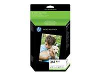 HP 363 Series Photo Value Pack - Svart, gul, cyan, magenta, ljus magenta, ljus cyan - 100 x 150 mm bläckpatron/papperssats - för Photosmart 31XX, 33XX, C5170, C5173, C5175, C5177, C5190, C5194, C6150, C6175, D7463 Q7966EE#301