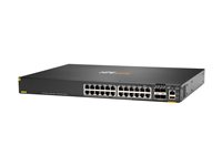 HPE Aruba 6300F - Switch - L3 - Administrerad - 24 x 10/100/1000 (PoE+) + 4 x 50 Gigabit Ethernet SFP56 - främre till bakre luftflöde - rackmonterbar - PoE+ - TAA-kompatibel JL666A#ABB
