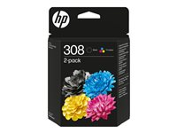 HP 308 - 2-pack - svart, cyan, magenta, gul - original - bläckpatron 6L6S6UE#LS3