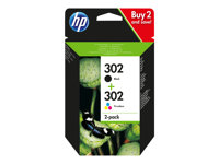 HP 302 - 2-pack - svart, färg (cyan, magenta, gul) - original - bläckpatron - för Deskjet 11XX, 21XX, 36XX; Envy 451X, 452X; Officejet 38XX, 46XX, 52XX X4D37AE