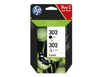 HP 302 - 2-pack - svart, färg (cyan, magenta, gul) - original - bläckpatron - för Deskjet 11XX, 21XX, 36XX; ENVY 45XX; Officejet 38XX, 46XX, 52XX X4D37AE#NE1