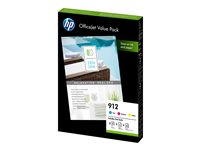 HP 912 Officejet Value Pack - Gul, cyan, magenta - A4 (210 x 297 mm) - 90 g/m² - 125 ark bläckpatron/papperssats - för Officejet 80XX; Officejet Pro 80XX 6JR41AE